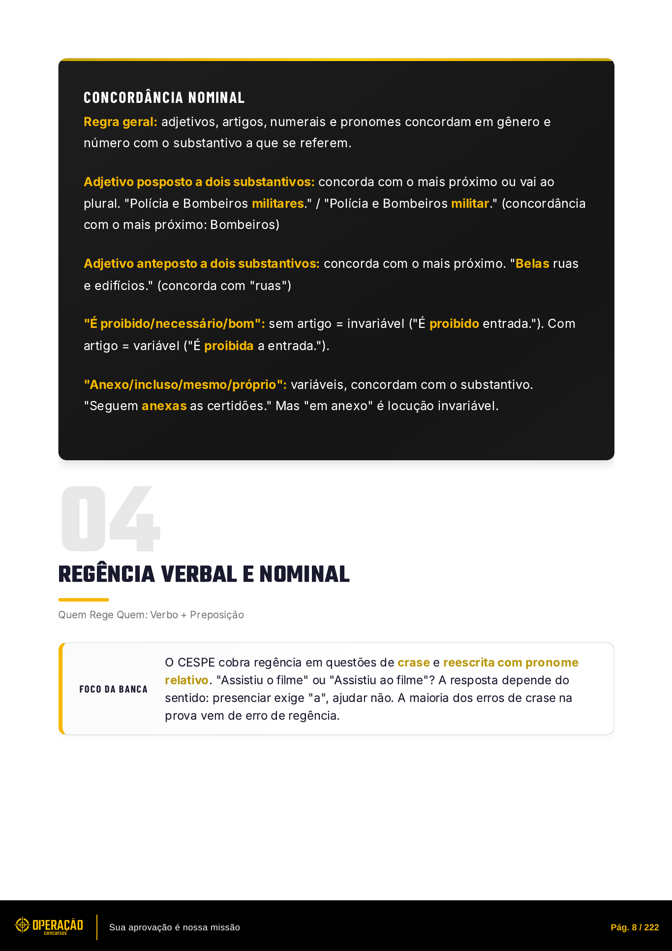 Página de teoria com foco da banca